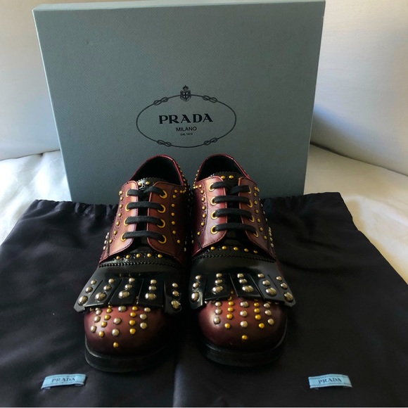 Prada Derby Studded Kiltie Lace Up Shoes EU 37 US 6.5 - Picture 3 of 8